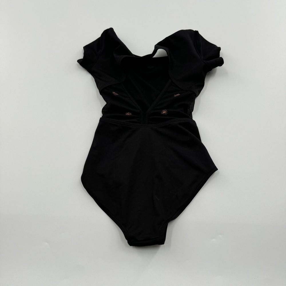 Bloch Kids Black Dance Leotard | Open Back Mesh Detail | Short Sleeve | Size 4–6 - Picture 2 of 6